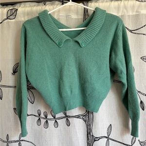 Vintage Angora and Wool Cropped Sweater with Collar Made in Italy